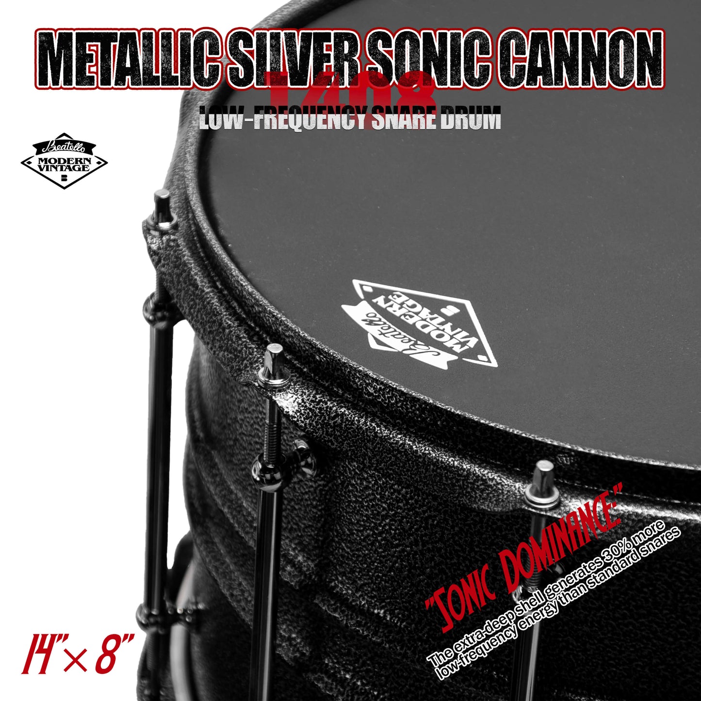 Metallic Silver Sonic Cannon-1408 Snare Drum