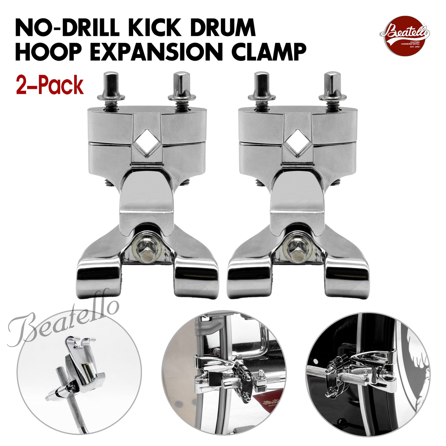 No-Drill Kick Drum Hoop Expansion Clamp 2-pack
