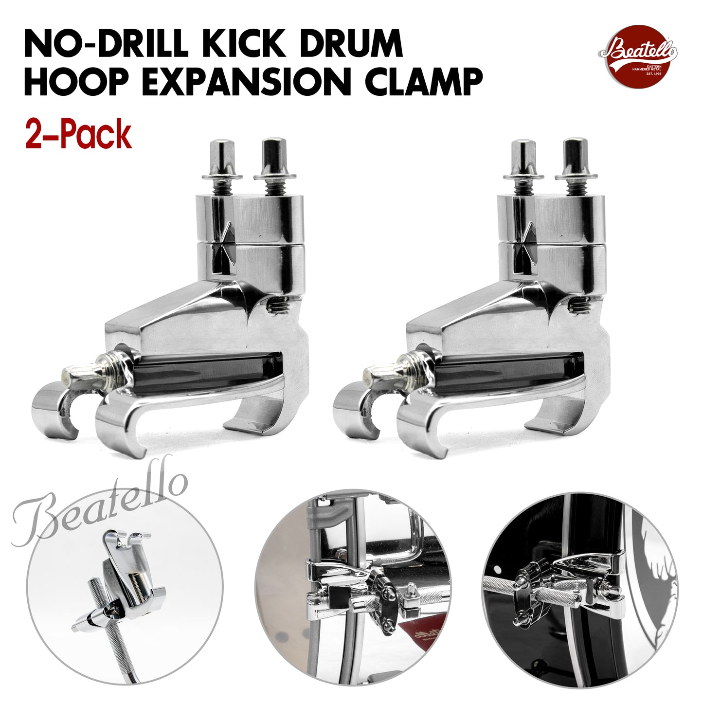No-Drill Kick Drum Hoop Expansion Clamp 2-pack