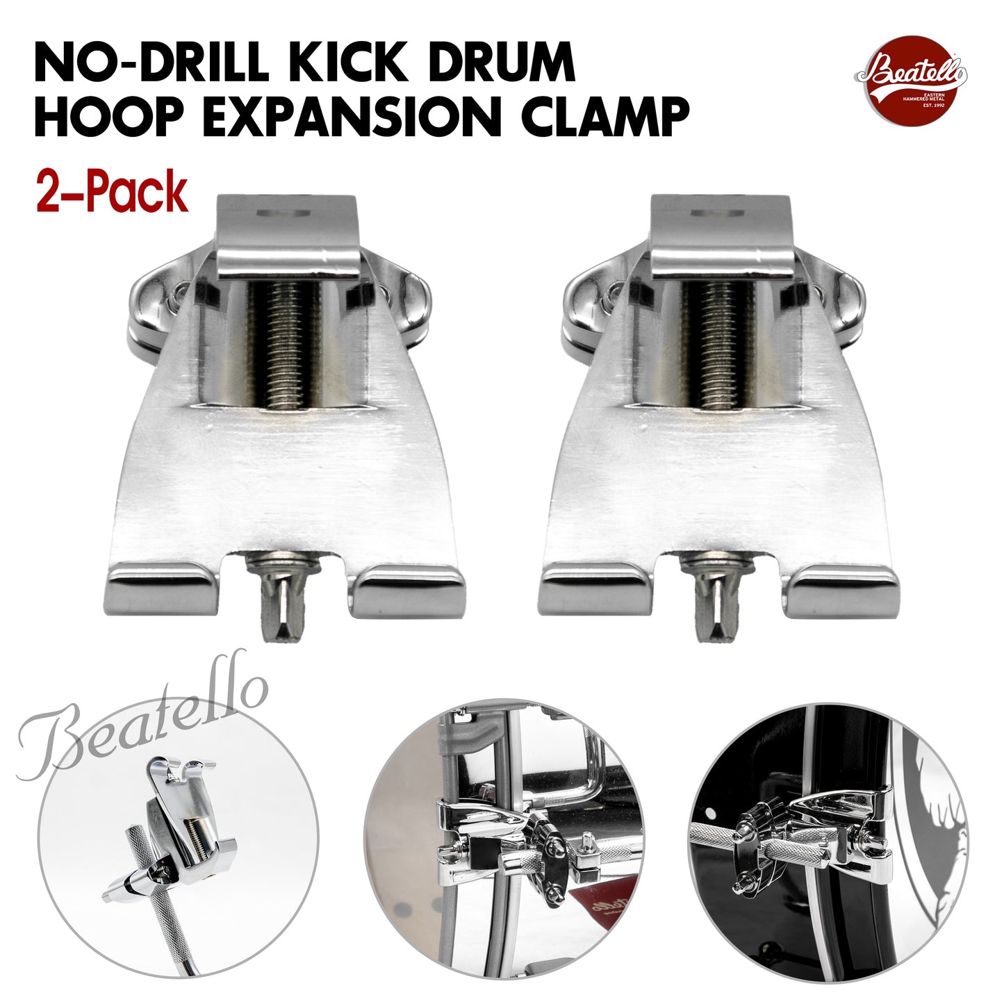 No-Drill Kick Drum Hoop Expansion Clamp 2-pack