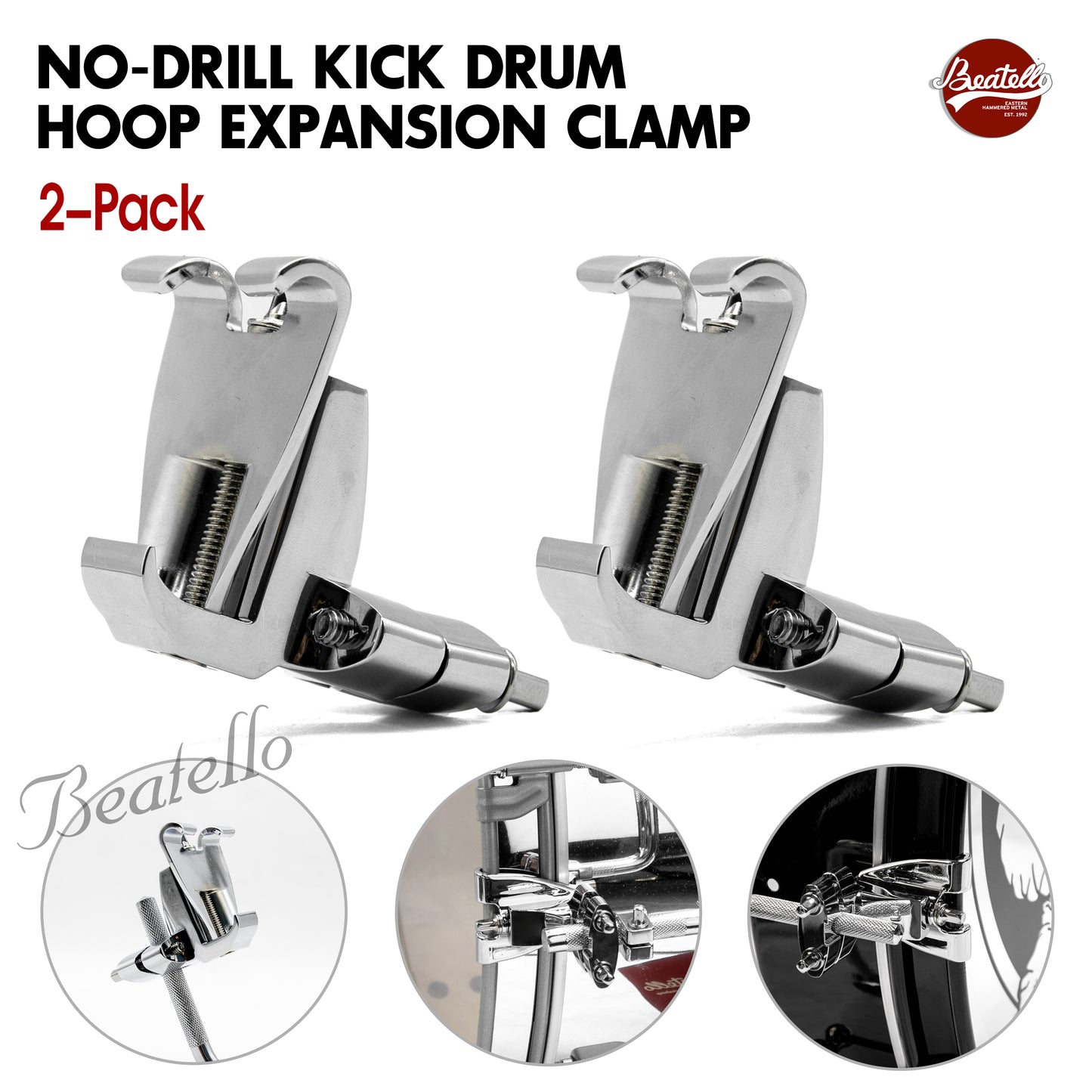 No-Drill Kick Drum Hoop Expansion Clamp 2-pack