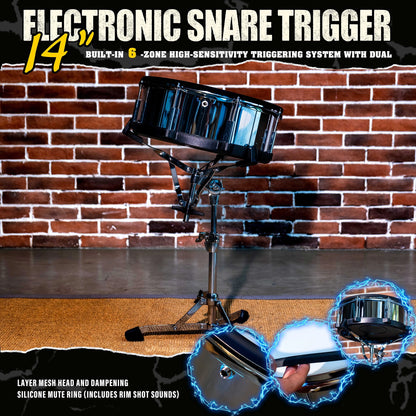 Beatello 14" Electronic Snare Pad | 6-Point Multi-Sensor Trigger & Dual-Ply Mesh Head
