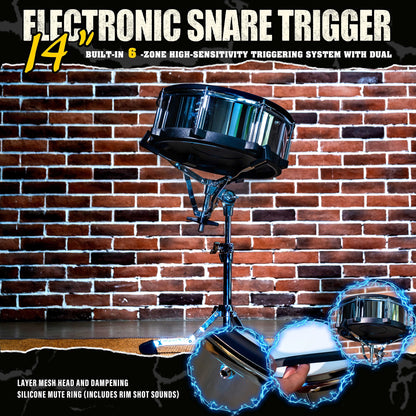 Beatello 14" Electronic Snare Pad | 6-Point Multi-Sensor Trigger & Dual-Ply Mesh Head