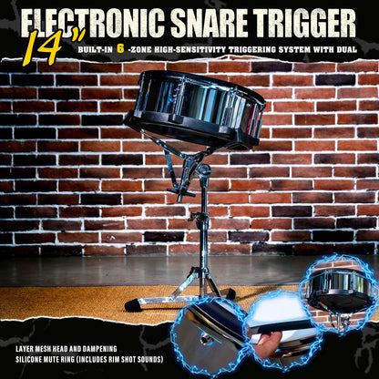 Beatello 14" Electronic Snare Pad | 6-Point Multi-Sensor Trigger & Dual-Ply Mesh Head