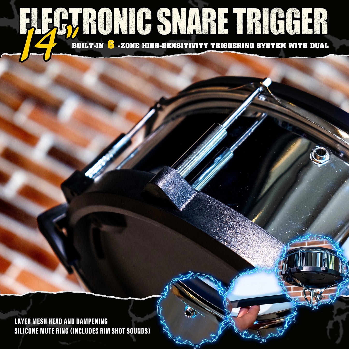 Beatello 14" Electronic Snare Pad | 6-Point Multi-Sensor Trigger & Dual-Ply Mesh Head