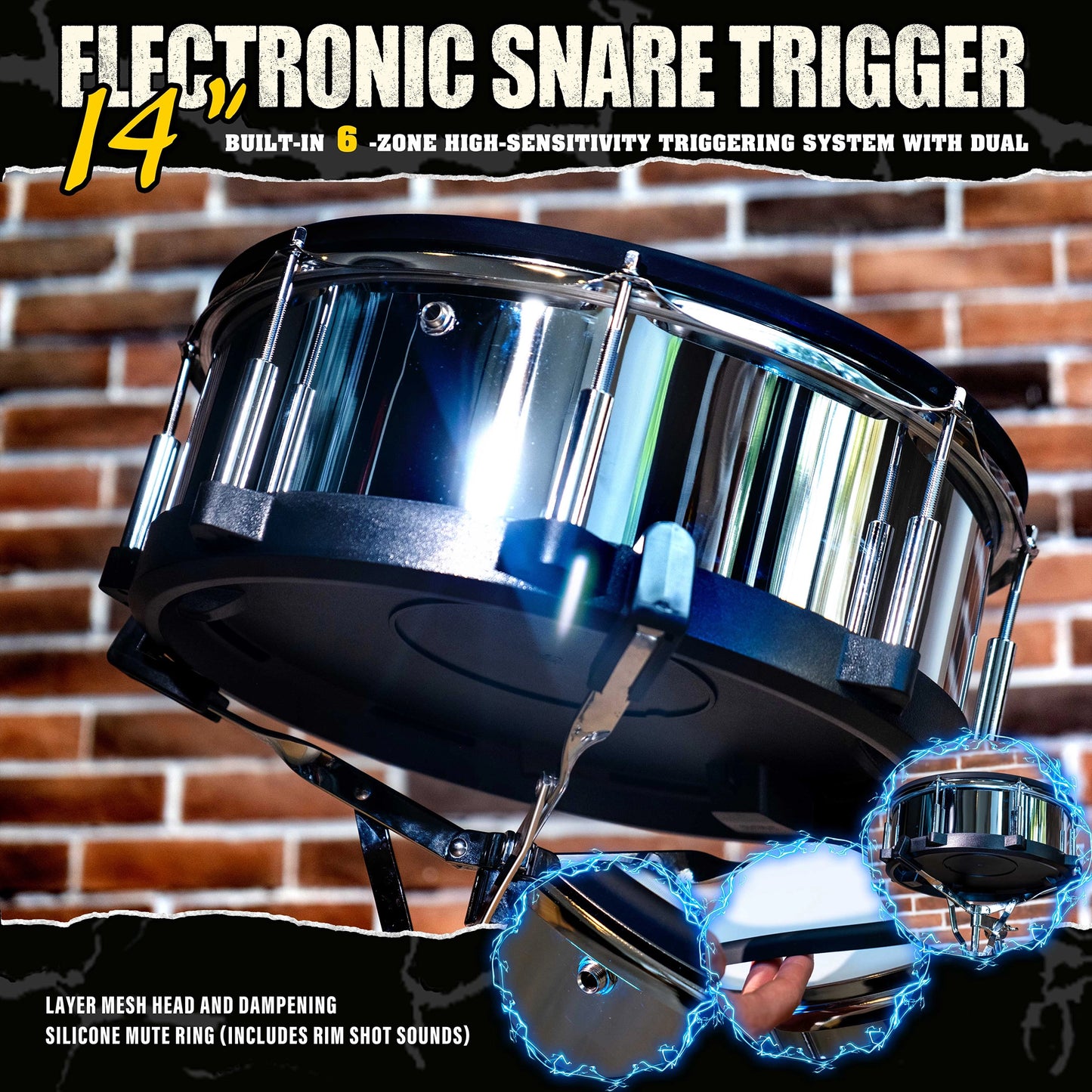 Beatello 14" Electronic Snare Pad | 6-Point Multi-Sensor Trigger & Dual-Ply Mesh Head