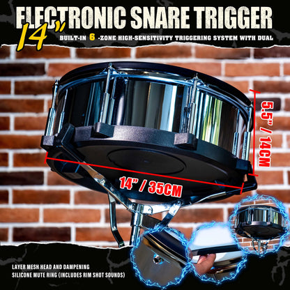 Beatello 14" Electronic Snare Pad | 6-Point Multi-Sensor Trigger & Dual-Ply Mesh Head