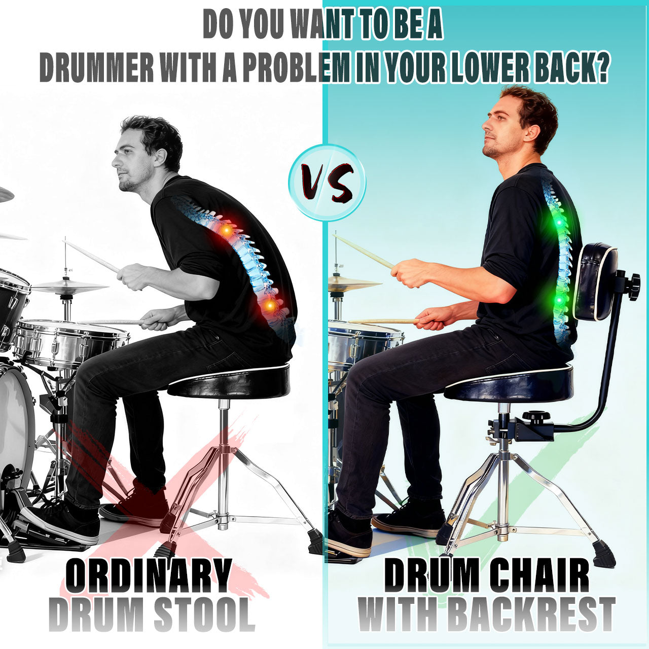 Universal Drum Throne Backrest – Adjustable & Removable