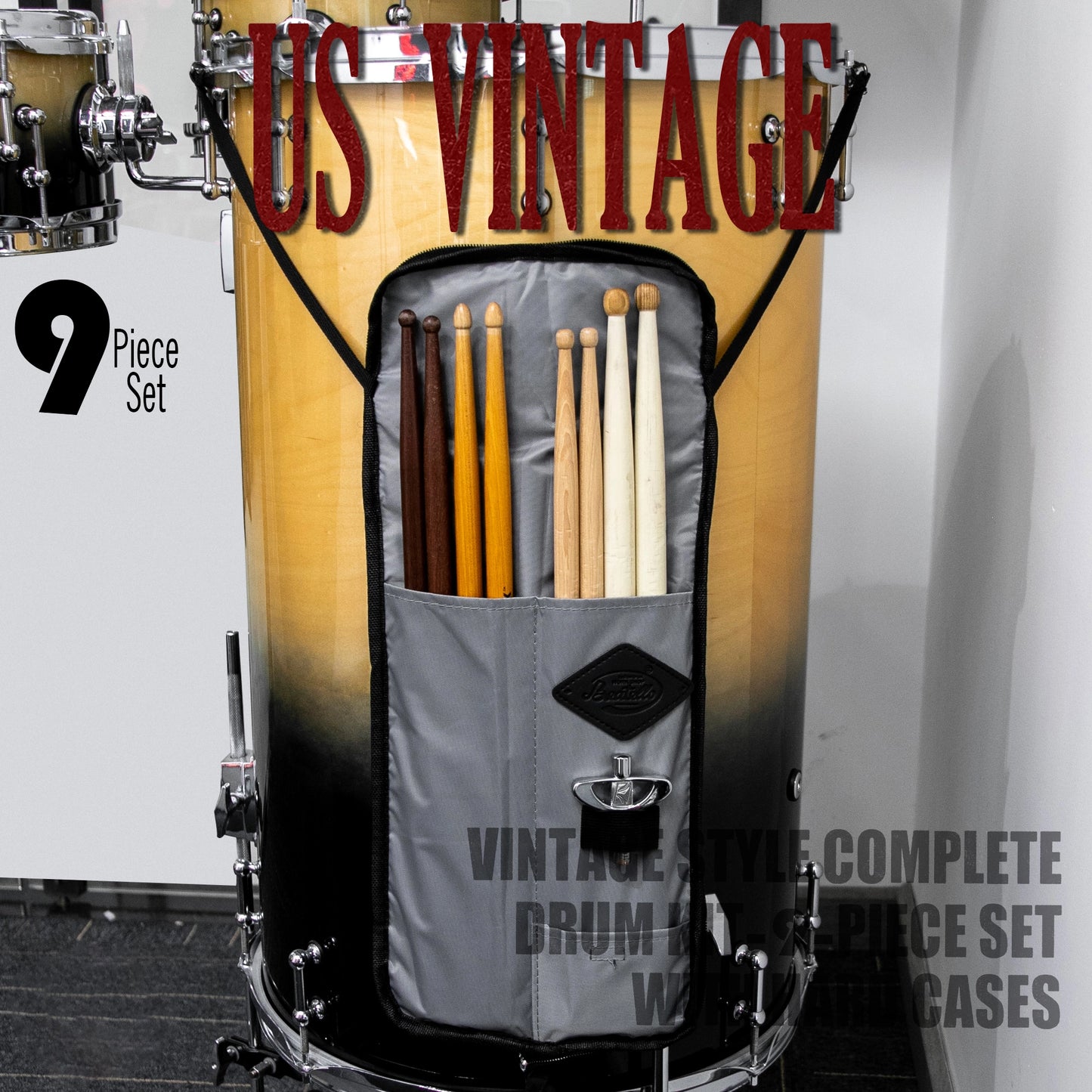 Vintage Drum Bags Set, 9-pcs Set