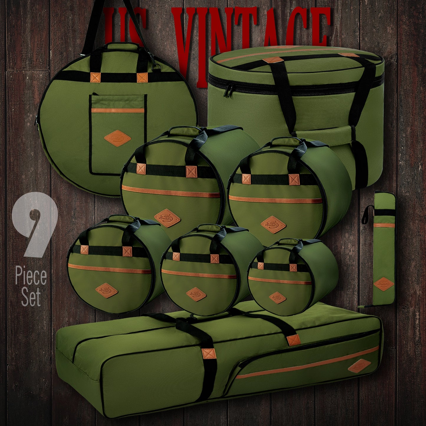 Vintage Drum Bags Set, 9-pcs Set