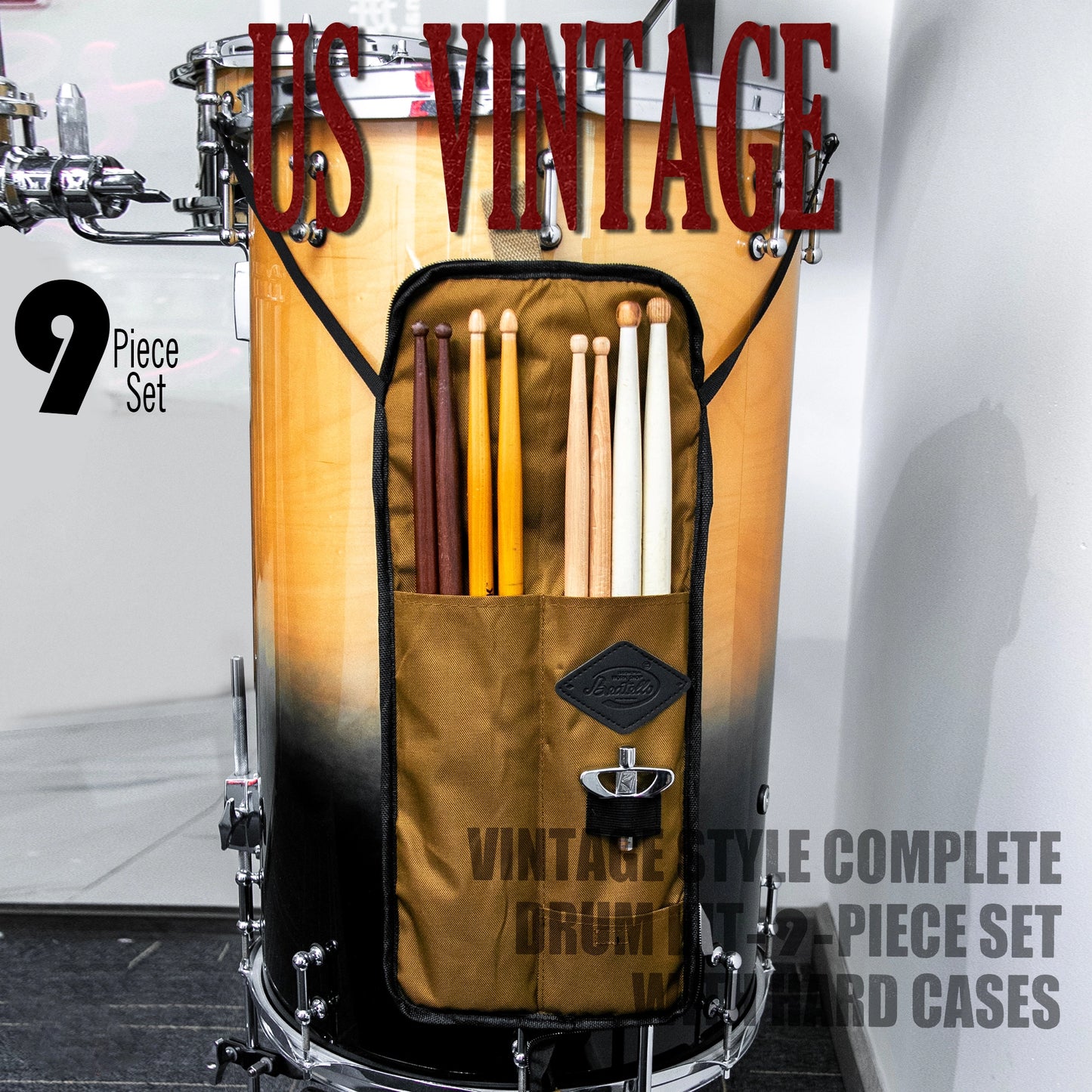 Vintage Drum Bags Set, 9-pcs Set