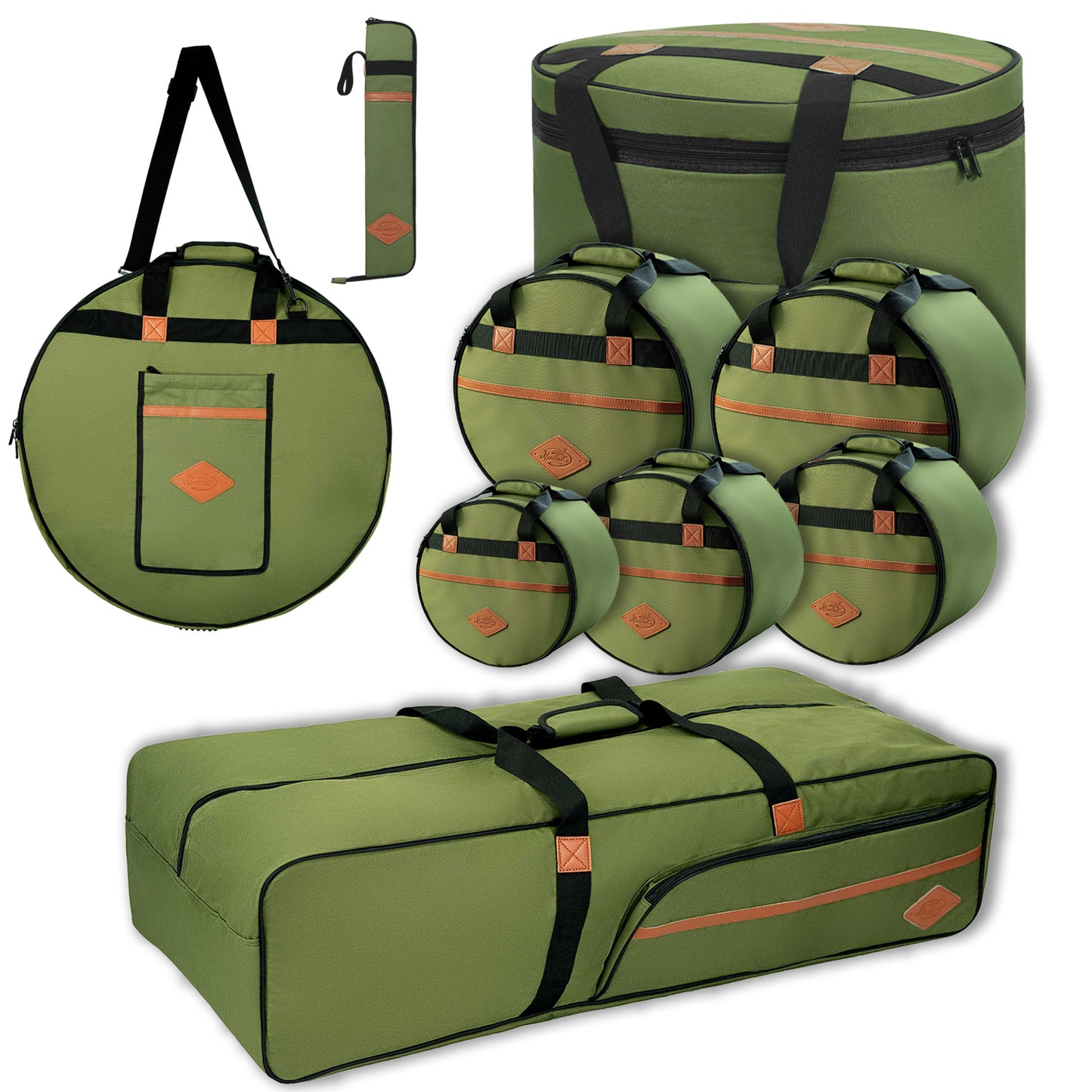 Beatello Drum Bags Set, 9-pcs Set, 10/12/13/16 F Tom/14 Snare/22 Bass/ Drum hardware bag/ Cymbal Bag/ Drumsticks bag